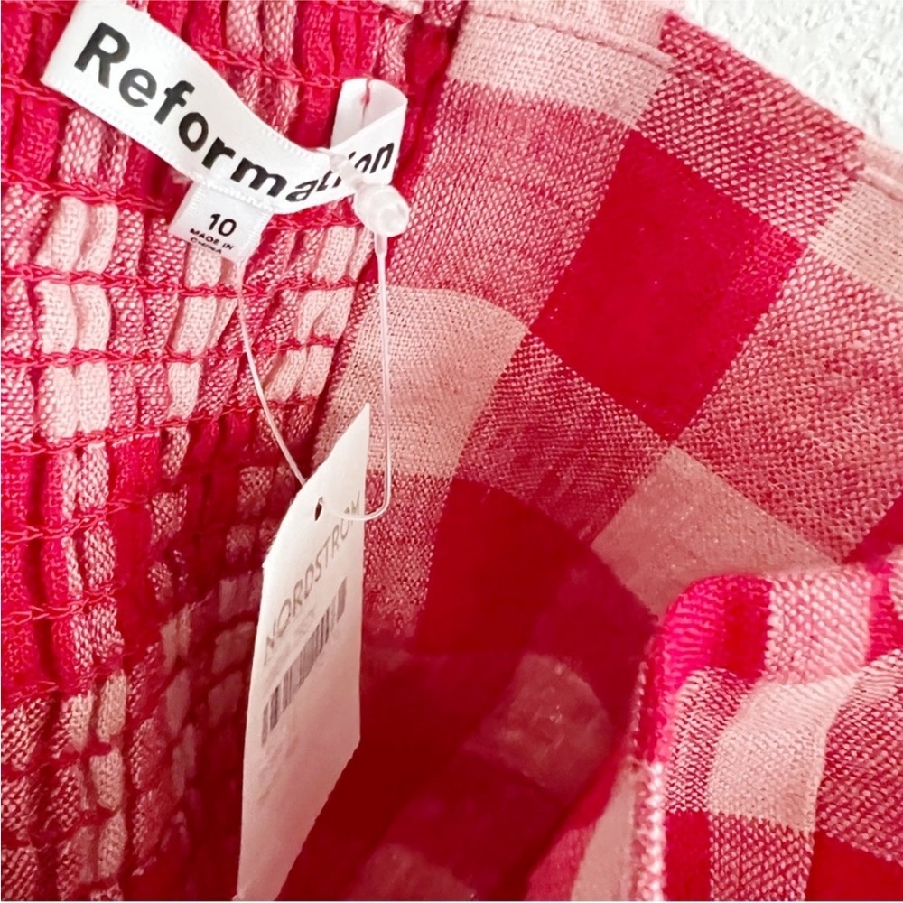 Reformation Red and Pink Gingham Halter Mini Dress - Picture 2 of 4